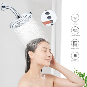 Pommeau de douche fixe-Douche de pluie ronde en plastique chromé à haute pression de 6 pouces avec boule pivotante réglable pour salle de bain - Product Image 5
