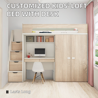 Lit superposé avec toboggan et espace d'étude - Lit superposé multifonctionnel avec bureau et tiroirs de rangement