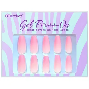 Private Label 30pcs Soft Gel Press On Fake Nails Short Almond Square False Nails Handmade French Gel Press On Nails