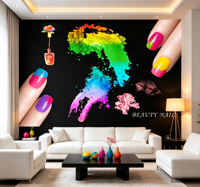 Papier peint mural personnalisé pour nail art, fond noir, décor de manucure coloré, salon de beauté tendance pour mur de salon de manucure