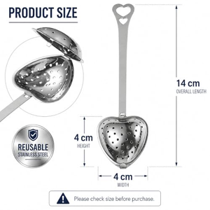 Cuchara infusora de té de acero inoxidable con forma de corazón, filtro colador para hierbas y especias - Product Image 3