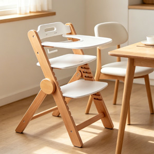 Chaise haute bébé pliable en bois à hauteur réglable avec repose-pieds, moderne, pour la maison et le salon, écologique et durable, pour repas des tout-petits - Product Image 2