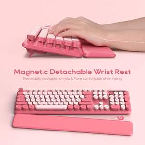 Combo de Teclado y Ratón Inalámbrico SABLUTE, Tamaño Completo, Teclas Retro Rosa Intenso, Reposamuñecas Magnético, Teclas Multimedia, para Laptop, 2 Pilas AAA - Product Image 2