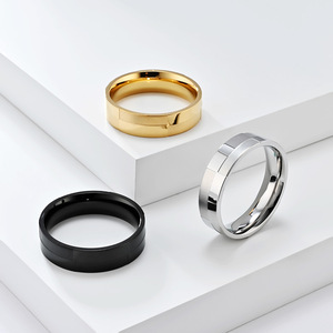 Unisex Fashion <b>Rings</b> Geometric Design <b>Titanium</b> Steel Gold <b>Black</b> Silver Couple Jewelry Gift Accessory - Product Image 1