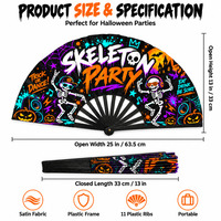 Éventails Premium Skeleton Party Clack de 33 cm (13 pouces) en bois, bambou et plastique, personnalisables pour Halloween et soirées dansantes, vente en gros