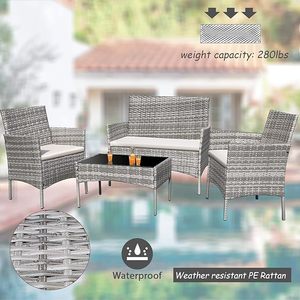 Ensemble de meubles de patio Homall, 4 pièces, en rotin tressé, pour jardin, avec coussins doux pour l'extérieur - Product Image 5