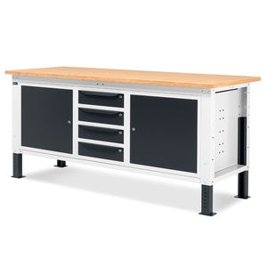 Établi réglable Fami WORK2009, plateau en bois de 200cm, 2 armoires et 4 tiroirs - Product Image 3