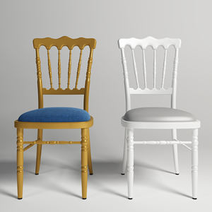 Chaise de mariage Napoléon de luxe dorée avec coussin bleu, empilable, pour salle de bal royale et événements - Product Image 5