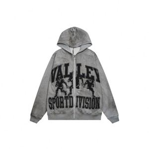 Felpa con Cappuccio di Alta Qualità in Cotone Pesante, Abbigliamento Streetwear Y2K per <span class=keywords><strong>Uomo</strong></span>, Felpa con Zip VALLEY Retro Graffiti - Product Image 4