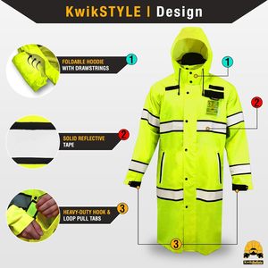 Giacca Antipioggia e Trench da Lavoro KwikSafety per Ragazzi, Alta Visibilità ANSI OSHA Classe 3 - Product Image 3