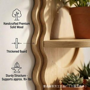 Solid Wood <b>Wall</b> <b>Mounted</b> Storage Rack 2 Tier Irregular Shape For Living Room Books And Plants Decorative <b>Shelf</b> - Product Image 5