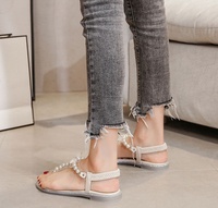 Sandales plates de luxe pour femmes, best-seller, grande taille, à bout ouvert, avec perles, tendance, respirantes, à lacets, légères et confortables