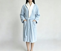 Peignoir en coton à col contrastant pour femmes, manches longues, peignoir de spa à domicile, personnalisable pour femmes
