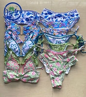 Ensembles de bikinis imprimés floraux en gros, fabricants de maillots de bain personnalisés, maillots de bain à carreaux à volants pour femmes 2026