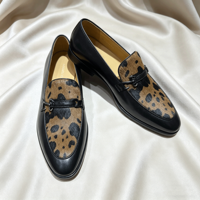 Mocassins de luxe pour hommes en cuir et crin de cheval léopard, chaussures habillées décontractées en cuir, chaussures respirantes et confortables pour gentleman
