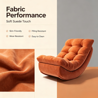 Fauteuil à bascule capitonné orange brûlé, tissu simili daim, rembourrage en coton PP, largeur 70 cm, cadre en bois massif anti-basculement, chaise longue pour salon