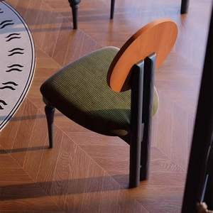 Retro Solid Wood Dining Chair Upholstered Green Seat For Dining Room Adult Use - Product Image 3