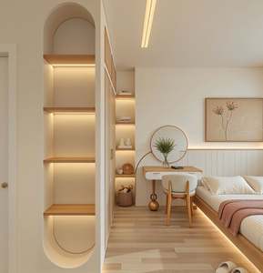 Cuisine modulaire écologique style bois avec robinet et îlot de cuisine combiné en verre et table de salle à manger - Product Image 3