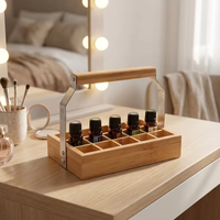 Boîte de rangement pour huiles essentielles en bambou à 15 compartiments, moderne, brillante, portable, multi-grilles, organisateur de bouteilles d'aromathérapie
