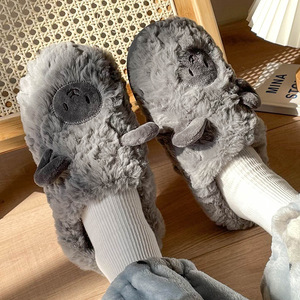 Qualité supérieure Femmes <span class=keywords><strong>Mouton</strong></span> Animal Design Luxe Hiver Thermique Antidérapant Maison pour <span class=keywords><strong>Pantoufles</strong></span> avec Talons Doux Pantoufle - Product Image 2