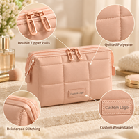 Trousse de Toilette Matelassée Grande Capacité, Pochette de Maquillage de Voyage avec Double Fermeture Éclair et Large Ouverture, Sac de Lavage Personnalisable avec Logo