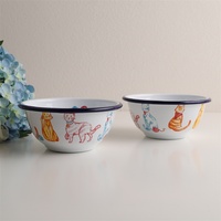 Bols à Popcorn en Métal Émaillé Blanc de 14 cm, Style Européen, avec Bordure Noire, Logo Personnalisé Imprimé, Prix Abordable pour le Camping