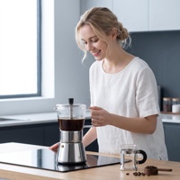 Cafetière Moka italienne en acier inoxydable de qualité alimentaire 240 ml, design personnalisé pour le petit-déjeuner familial