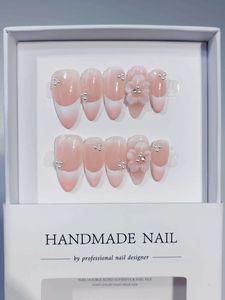 <span class=keywords><strong>Uñas</strong></span> Postizas Acrílicas Francesas Medianas TSZS, Hechas a Mano, de Alta Calidad, 10 Piezas, Color Rosa Brillante con Flores en Relieve - Product Image 3