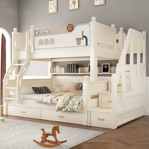 Letti a Castello in Legno Massello Estetici <span class=keywords><strong>per</strong></span> Bambini, Letto a Castello Rosa da Principessa <span class=keywords><strong>per</strong></span> Ragazze, <span class=keywords><strong>Mobili</strong></span> <span class=keywords><strong>per</strong></span> <span class=keywords><strong>Camera</strong></span> da Letto con Scala Contenitore e Materasso Incluso - Product Image 5
