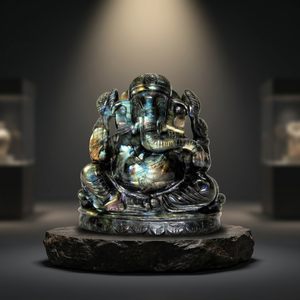 Statue de Ganesha en labradorite sculptée à la main avec détails sculptés, pierre précieuse à reflets bleus, idole décorative d'autel, artisanat - Product Image 1