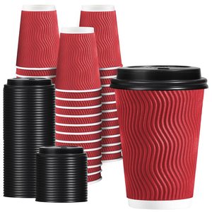 Vaso de Café Desechable de 12 oz con <span class=keywords><strong>Tapa</strong></span>, Vaso de Pared Corrugada Aislante Biodegradable de Grado Alimenticio, Utilizado en Oficinas y Cafeterías - Product Image 1