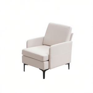 Poltrona Chaise Longue Singola FCH Comoda in Tessuto Beige con Gambe Affusolate, Arredamento Moderno per Soggiorno - Product Image 1