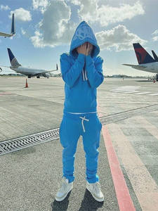 Conjunto de Sudadera con Capucha Larga Extra Grande Personalizada al por Mayor, Conjunto de Pantalones Deportivos Casuales de Algodón con Parche Bordado para Hombre - Product Image 2