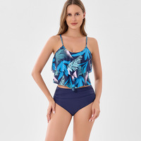 Ensemble bikini 2 pièces taille haute pour femme, haut à volants, maillot de bain imprimé effet ventre plat