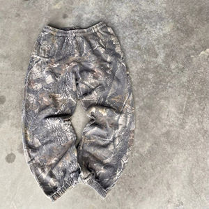 Celana kustom pinggang elastis antik Stonewash berkobar keringat celana Jalur pinggang lebar dtg cetak kotak cocok longgar kamuflase nyata celana olahraga - Product Image 1