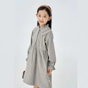 Children Clothing Wholesale High Quality 100% Cotton Classical Solid Sweet Style Flounce Dress For 5-10 Years old Girls