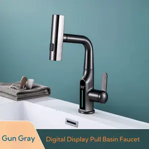New Design Multi-Functional 360 Degree Rotating Digital LED Display Bathroom Intelligent Faucet Rainfall Gray Basin Faucet