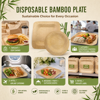 Assiettes rondes en bambou jetables, compostables, sans BPA, écologiques, ensemble d'assiettes pour le dîner, pour le camping, les hôtels, les restaurants, les buffets, les pique-niques