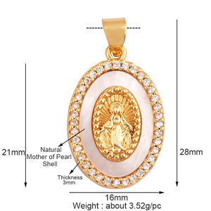 Design à la mode Médaille Miraculeuse Vierge Marie Catholique, Sainte Mère Naturelle Perle Shell Agate Malachite Oeil De Tigre Pendentif Charme M66 - Product Image 4