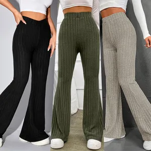 K23pt336 2024 Vintage Casual Simple Knit Flared Pants Sweat Pantalones de mujer Pantalones