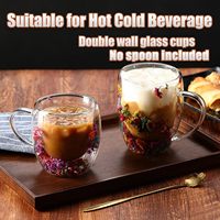 Tasse à double paroi en verre borosilicate de haute qualité, résistante à la chaleur, personnalisée, esthétique, avec fleurs séchées, avec poignée, pour boire du café ou du thé