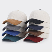Casquette Dad Hat en velours côtelé bicolore non structurée à 6 panneaux, personnalisable, avec visière courbée, vierge, réglable, pour hommes et femmes, avec logo brodé, vente en gros
