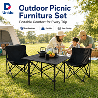 Ensemble de table de camping compacte et portable avec 2 chaises pliantes, table à lattes en aluminium pour usage extérieur