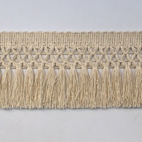 Frange en dentelle de coton longue beige naturelle nouée en gros pour rideaux, tapis et textiles de maison