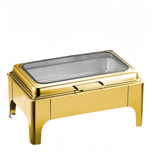 Stainless Steel Luxury Restaurant Hotel Wedding Chafing Dish Gas Fuel Heating <strong>Buffet</strong> <strong>Server</strong> 9L Capacity Gold Color FULAIXIN - Product Image 2