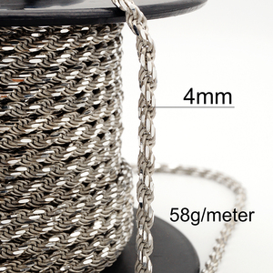 工場直送 ダイヤモンドカット ロープチェーン 4mm マルチサイズ 925スターリングシルバー ロープチェーン メンズジュエリー製作 ヤードまたはロール単位販売 - Product Image 5