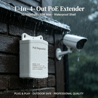 Extender PoE Tahan Air Luar Ruangan 5-Port 10/100Mbps Mode 3-in-1 Tanpa Daya Tambahan 200m IEEE 802.3af/at Kamera IP CCTV