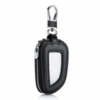 Pochette de protection universelle pour clé de voiture incurvée en cuir PU avec fenêtre transparente et fermeture éclair, porte-clés de luxe pour rangement de clés de voiture