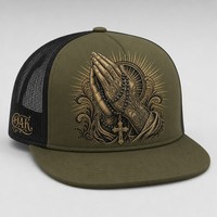 Casquette Trucker Vintage à 5 Panneaux avec Impression High Crown, Visière en Mousse et Dos en Maille, Style West Coast Chicano Streetwear Urbain, Vente en Gros