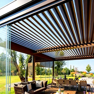 Gazebo autoportant en aluminium pour extérieur avec structure thermolaquée gris foncé et système de toit à persiennes réglables pour terrasse et portique - Product Image 2
